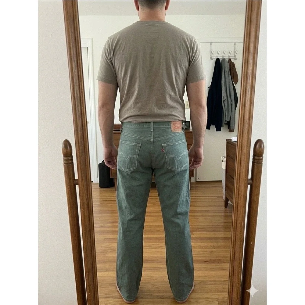 Levi's 501XX Sage Green Teal Denim Jeans Men's 38x32 Rare‎ Blank Red Tab